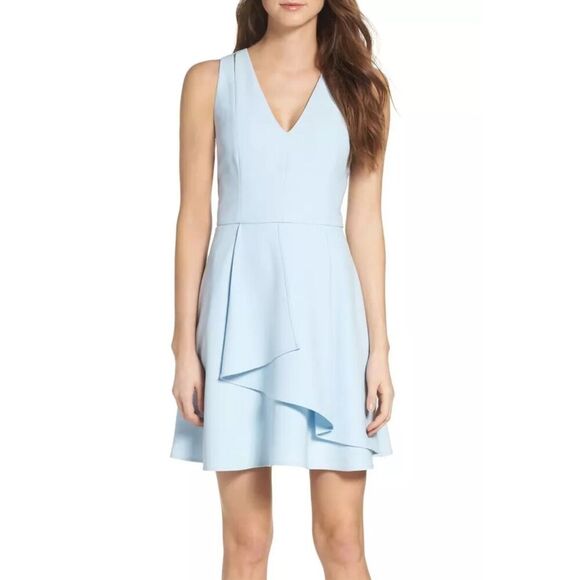 Adelyn Rae Womens Asymmetrical Crepe Fit & Flare Dress Sky Blue Size Small‎ NWT - Picture 1 of 12